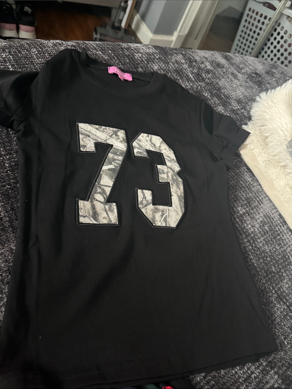 Edikted Black Tee with Silver Number 73 Appliqué